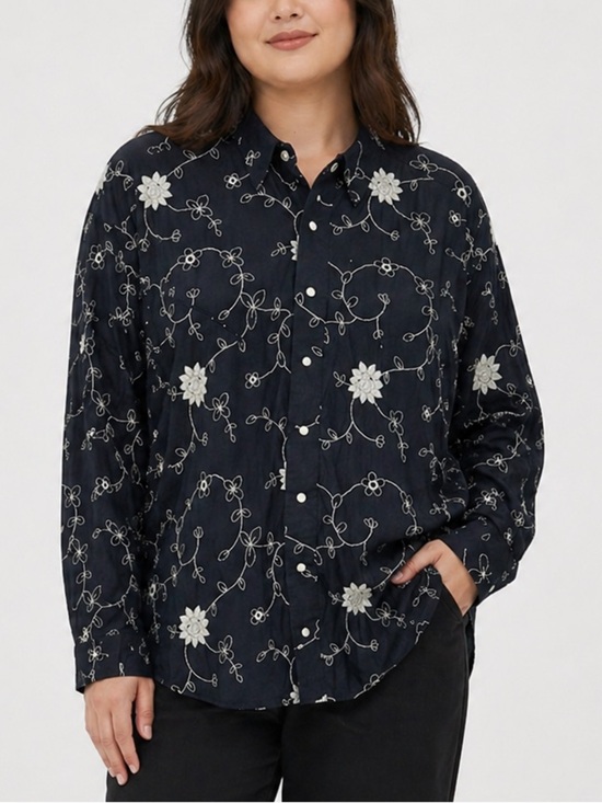 Panhandle Slim Tops - Panhandle B&D Women’s Blouse XXL Western Black White Floral Embroidery Snap